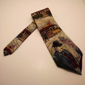 Rare Tango by Max Raab Americana series Trolley station circa 1891 100% silk tie
